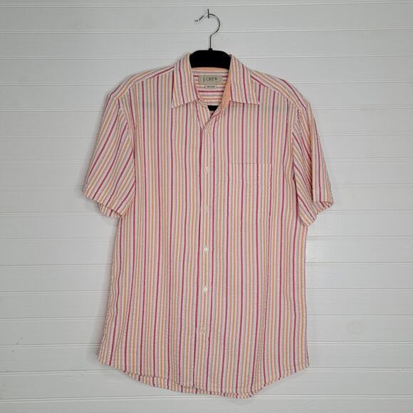 J Crew Mens Seersucker Cotton Striped Button Up Shirt Size Small Short Sleeve - Picture 1 of 5